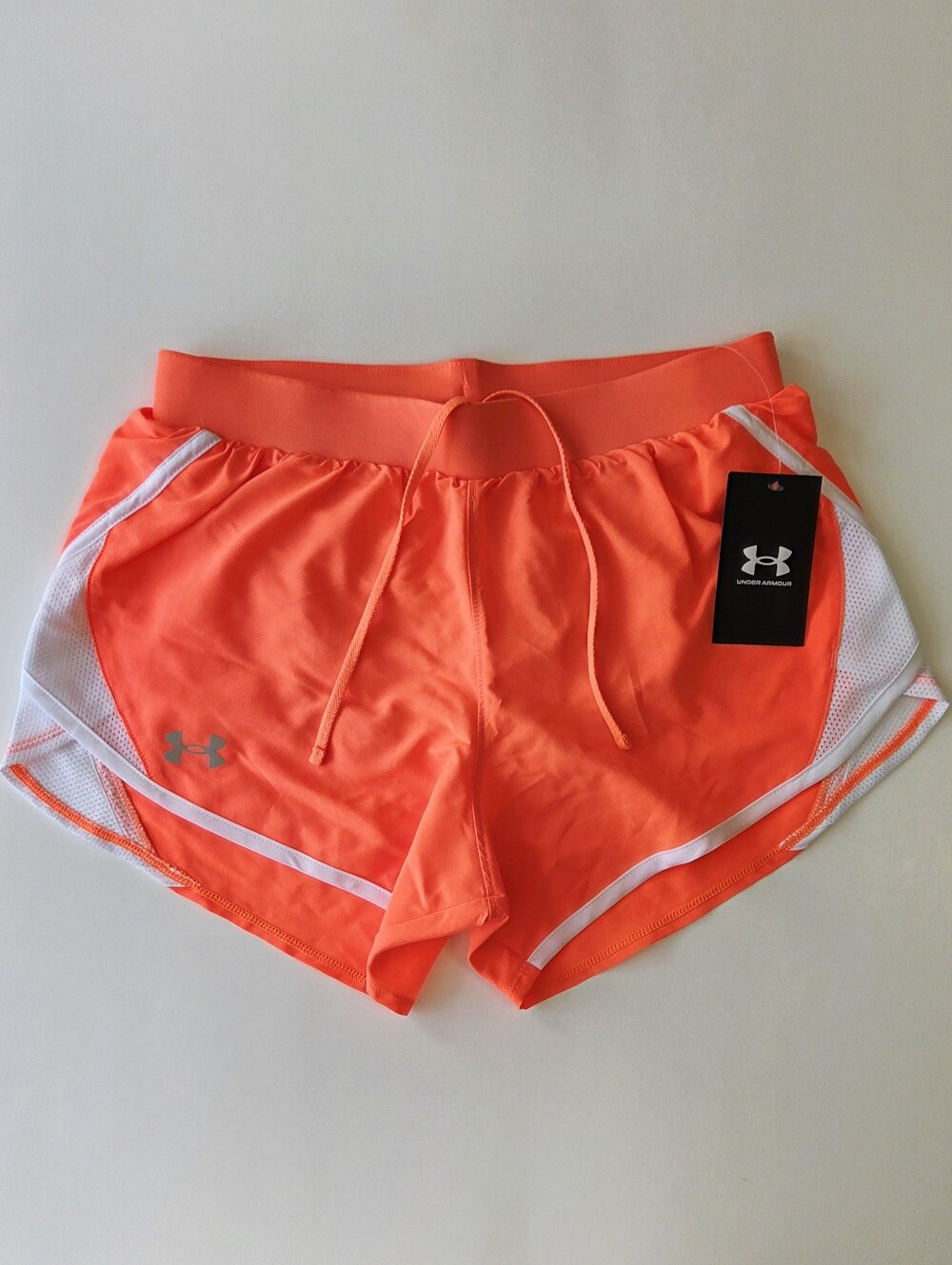Under Armour Women’s Neon Coral Athletic Shorts with White Mesh